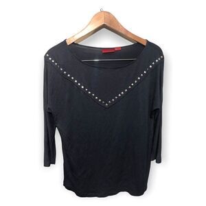 Hugo Boss Stud Top Womens XS Western Top Blouse 3/4 Sleeve Coastal Navy‎ Blue